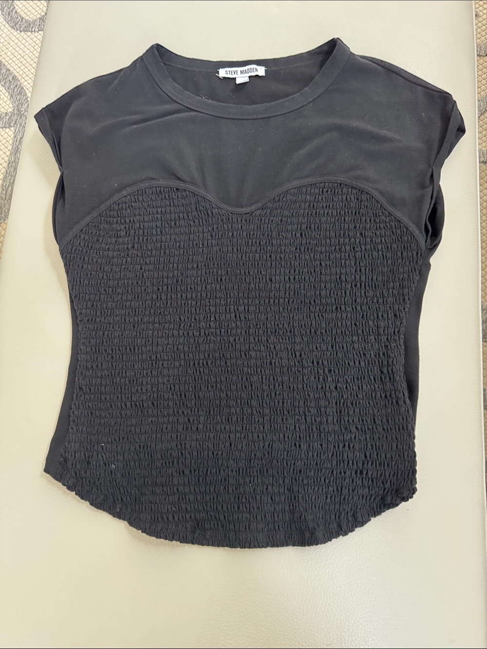 Steve Madden Black Smocked Front Tank Top sizeXL but runs small see measurement